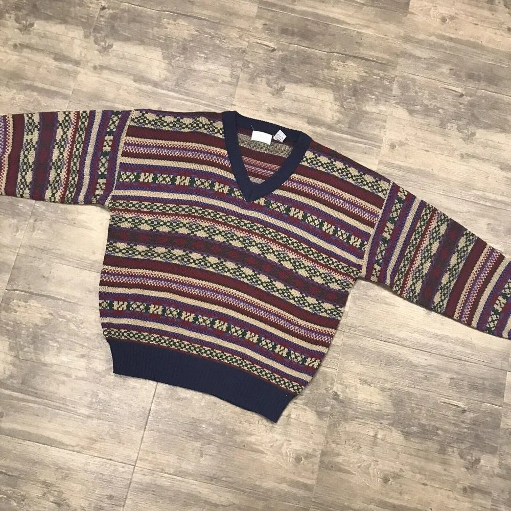 Vintage Sears Men's Store Sweater Size XL Multicolor Blue Grandpa Acrylic - Picture 3 of 10